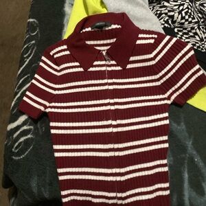 Red and White Striped crop top